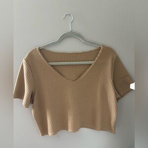 tan/beige waffle knit crop top